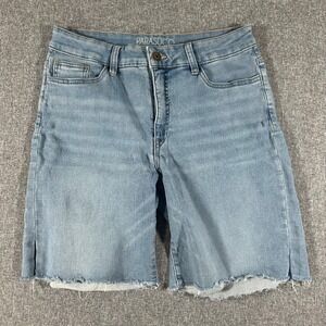 Parasuco Womens Denim Shorts Size 10 Light Wash Blue Cut Off Bermuda Stretch 👖